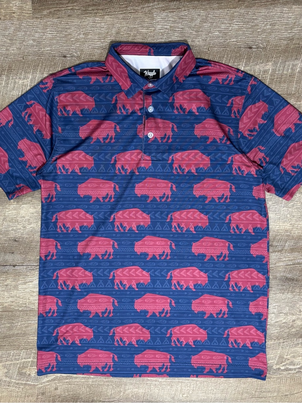 Waggle Golf Polo Shirt Men's M Blue Buffalo Aztec AOP Performance